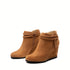 ELEGANTE DAMEN-SCHWARZE KEILABSATZ-STIEFELETTEN MIT GEFLOCHTENEM FRANSDETAIL – HIGH-HEEL-STIEFEL